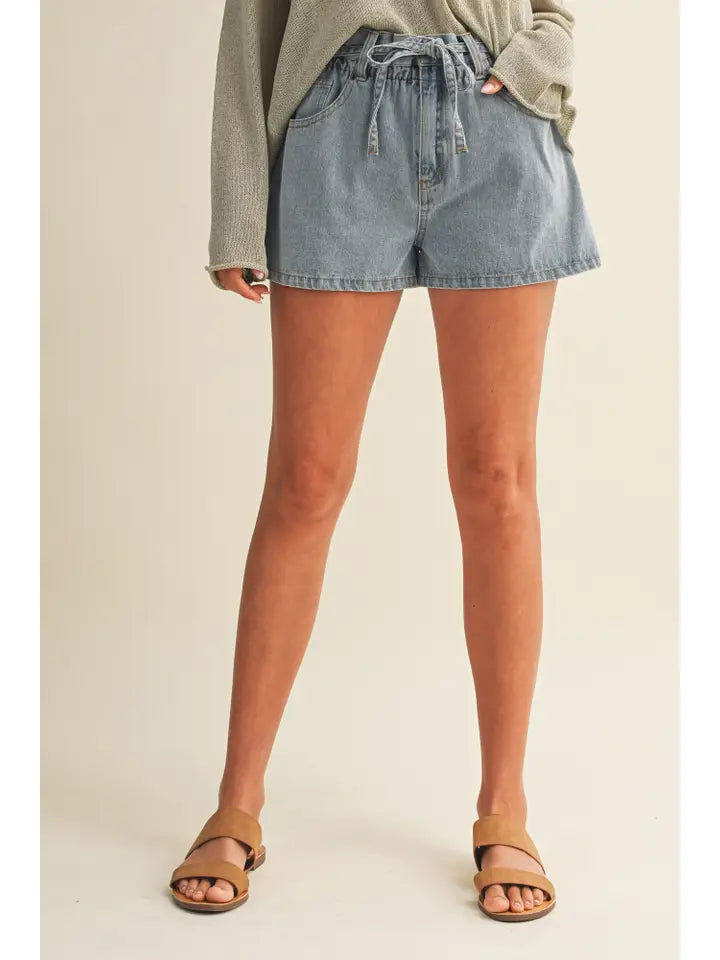 Paperbag Denim Shorts