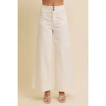 Flattering Wide Leg Full-Length Stretchy Cotton Twill Pants