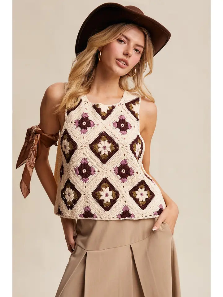 Crochet Granny Square Tassel Tie Vest