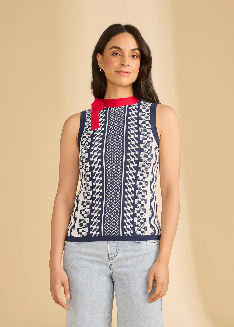Sleeveless Jacquard Sweater