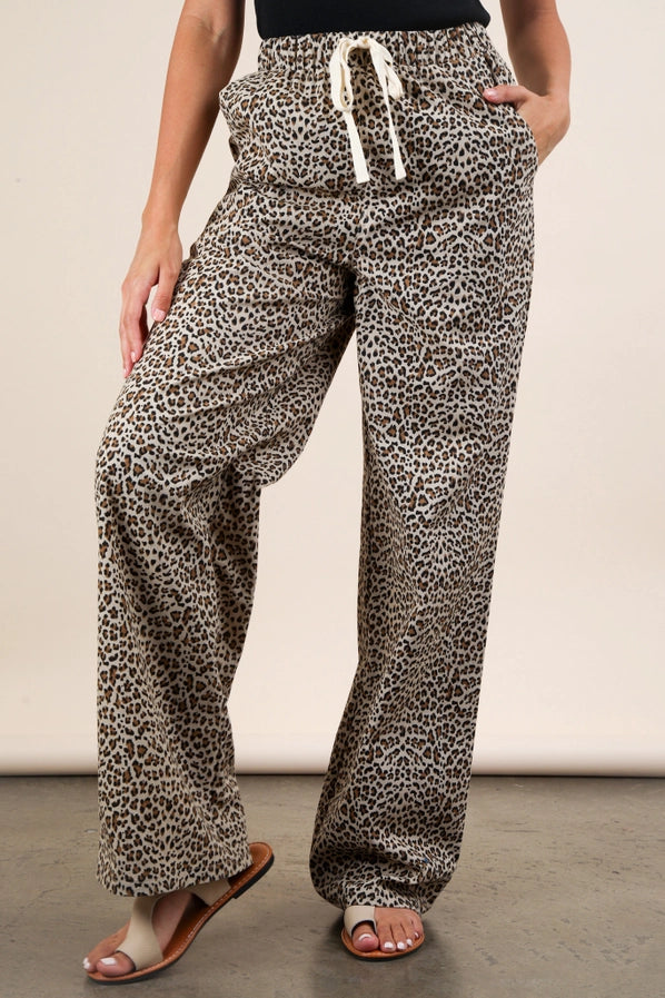 Animal Print Linen Wide Leg Pants