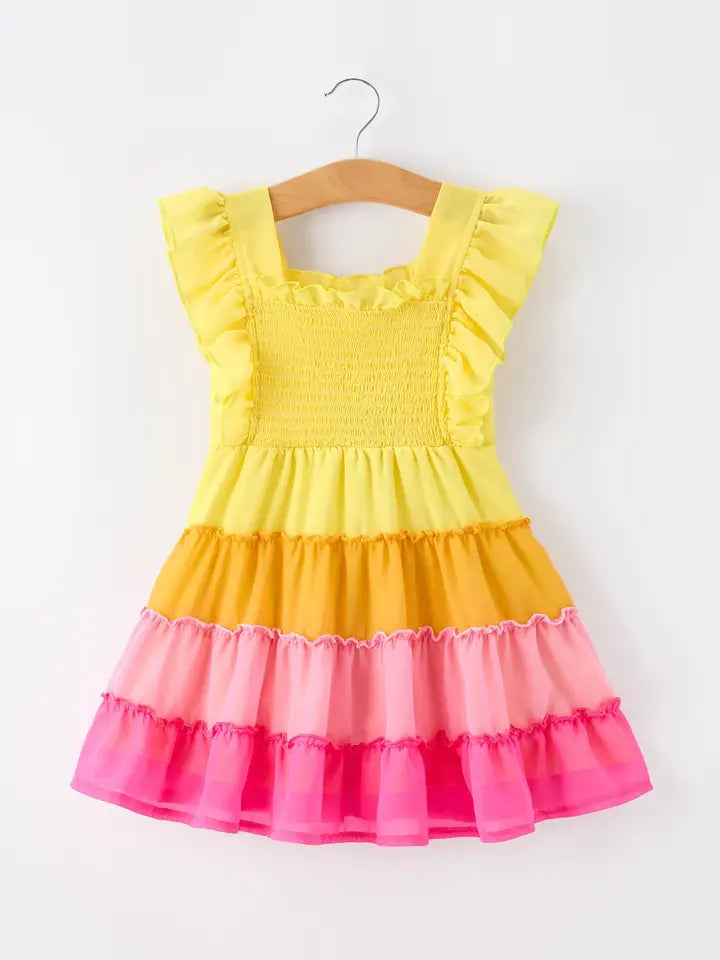 Summer Ombre Ruffle Girls Dress Smocked Strap Dress