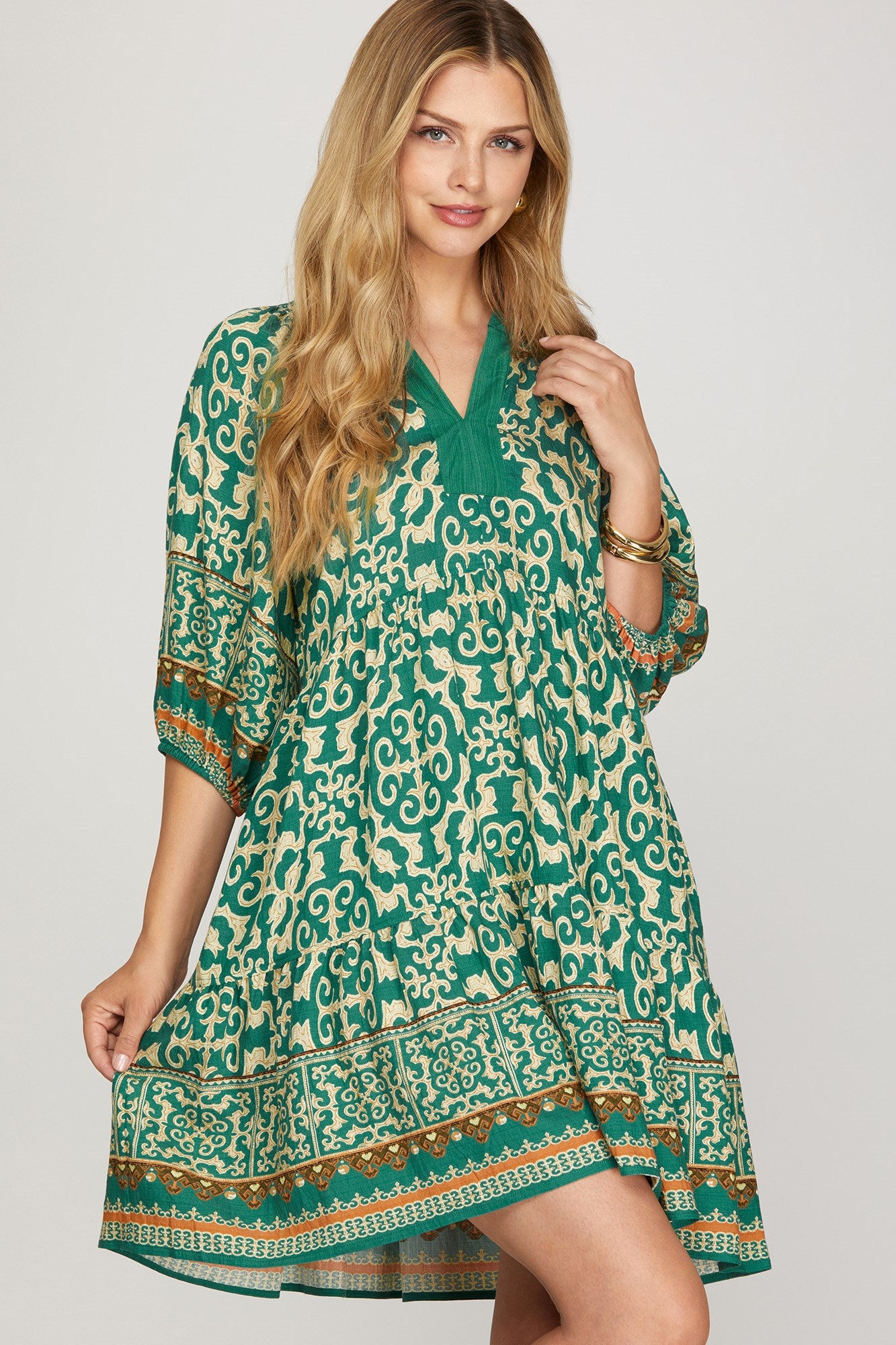 3/4 SLEEVE MINI DRESS WITH POCKETS