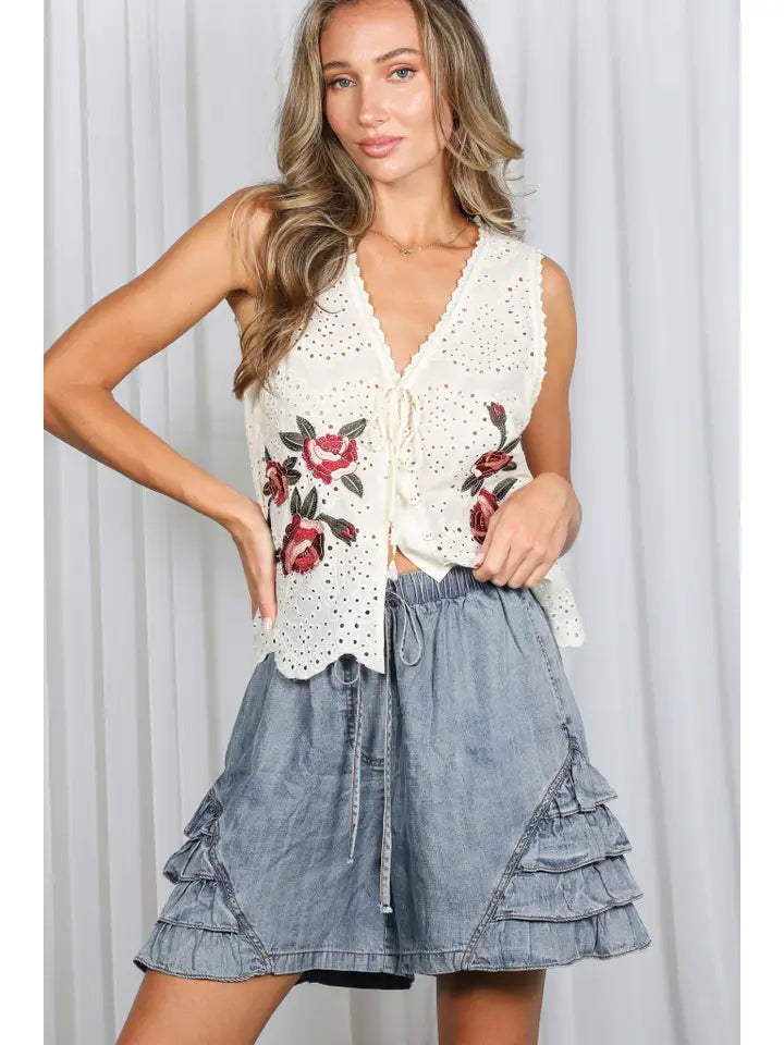 Ruffle Accent Denim Shorts