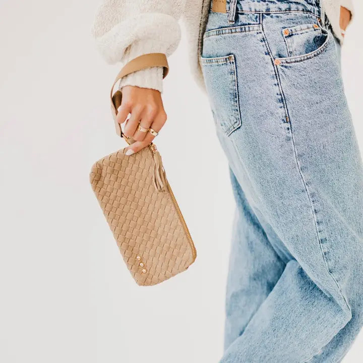 Suede Emma Woven Clutch Wristlet
