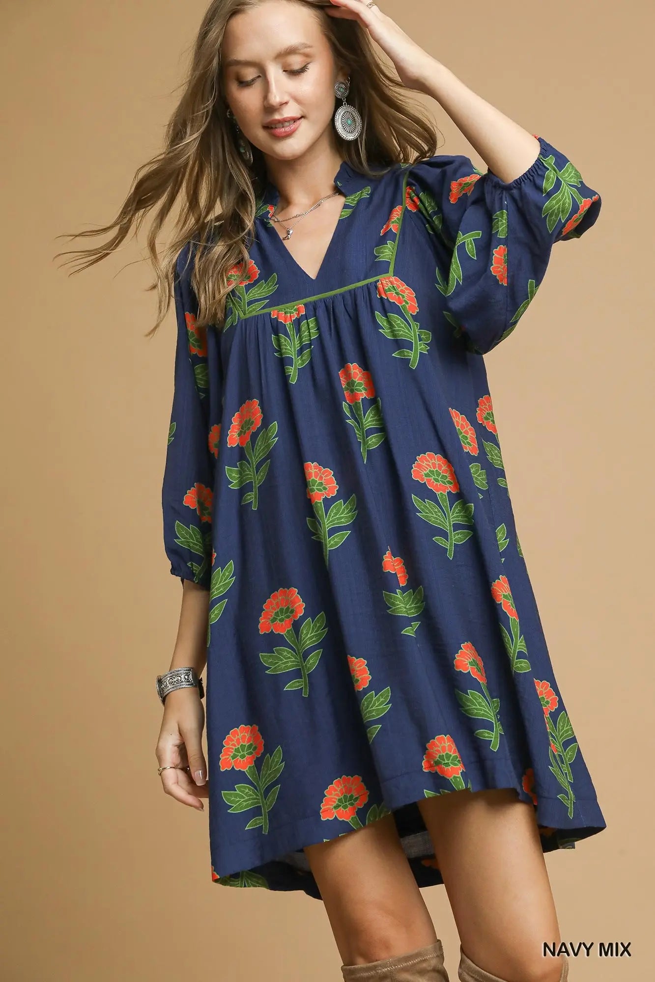 Floral Print Babydoll Tunic Dress