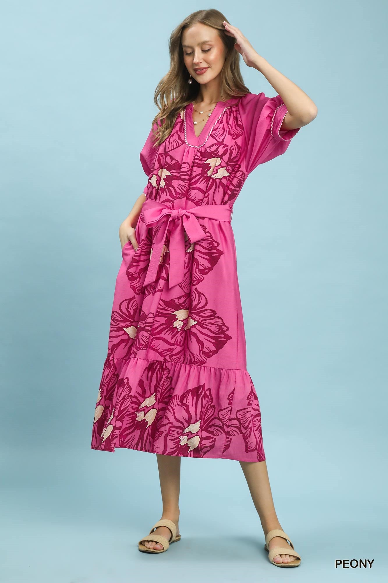 Floral Belted Midi Dress