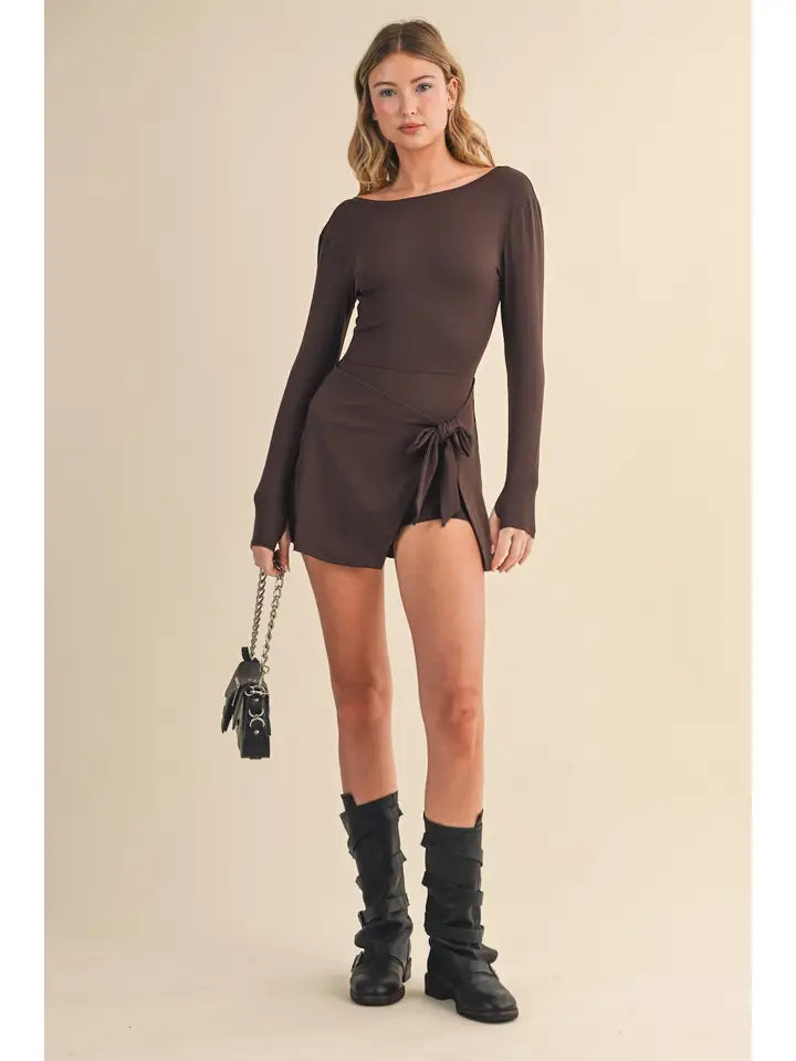 Long Sleeve Wrap Tie Front Dress