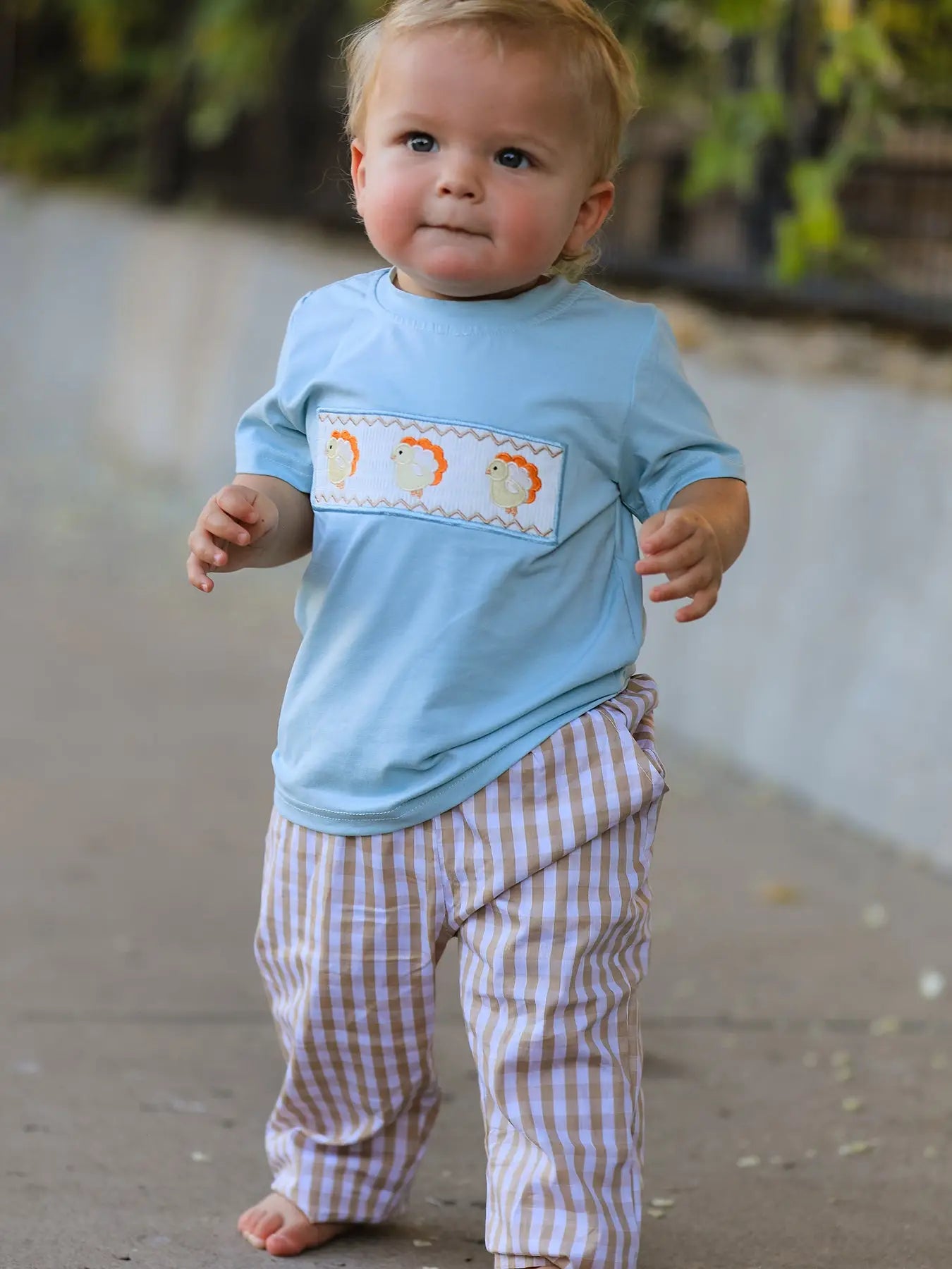 Fall Chick Embroidery Smocked Boys Set