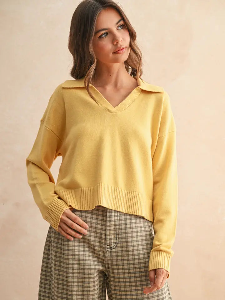 Soft Sweater Knitted Top with Collar