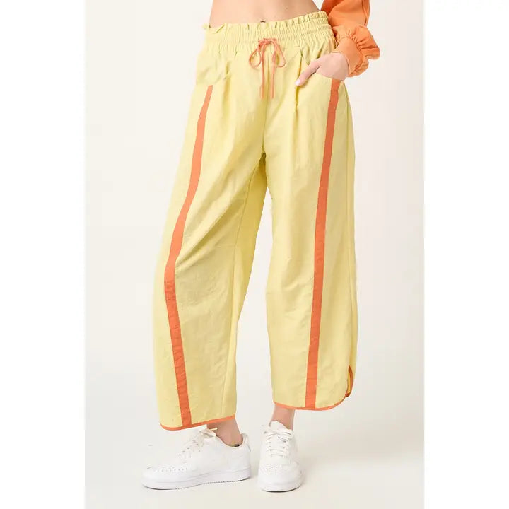 Sporty Stripe Nylon Pull On Barrel Leg Pants
