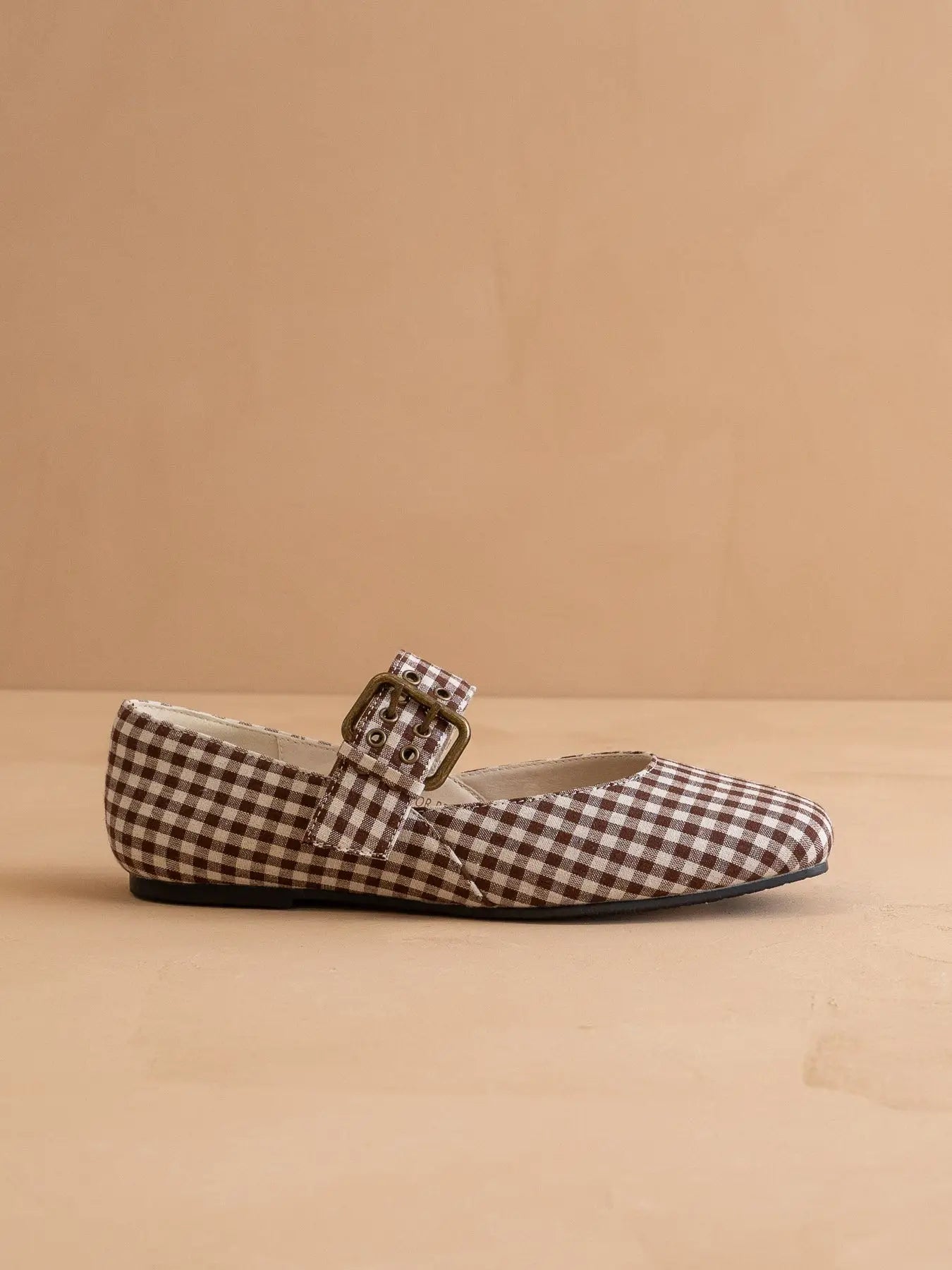 The Soho | Coffee Gingham Ballet Fall Flat