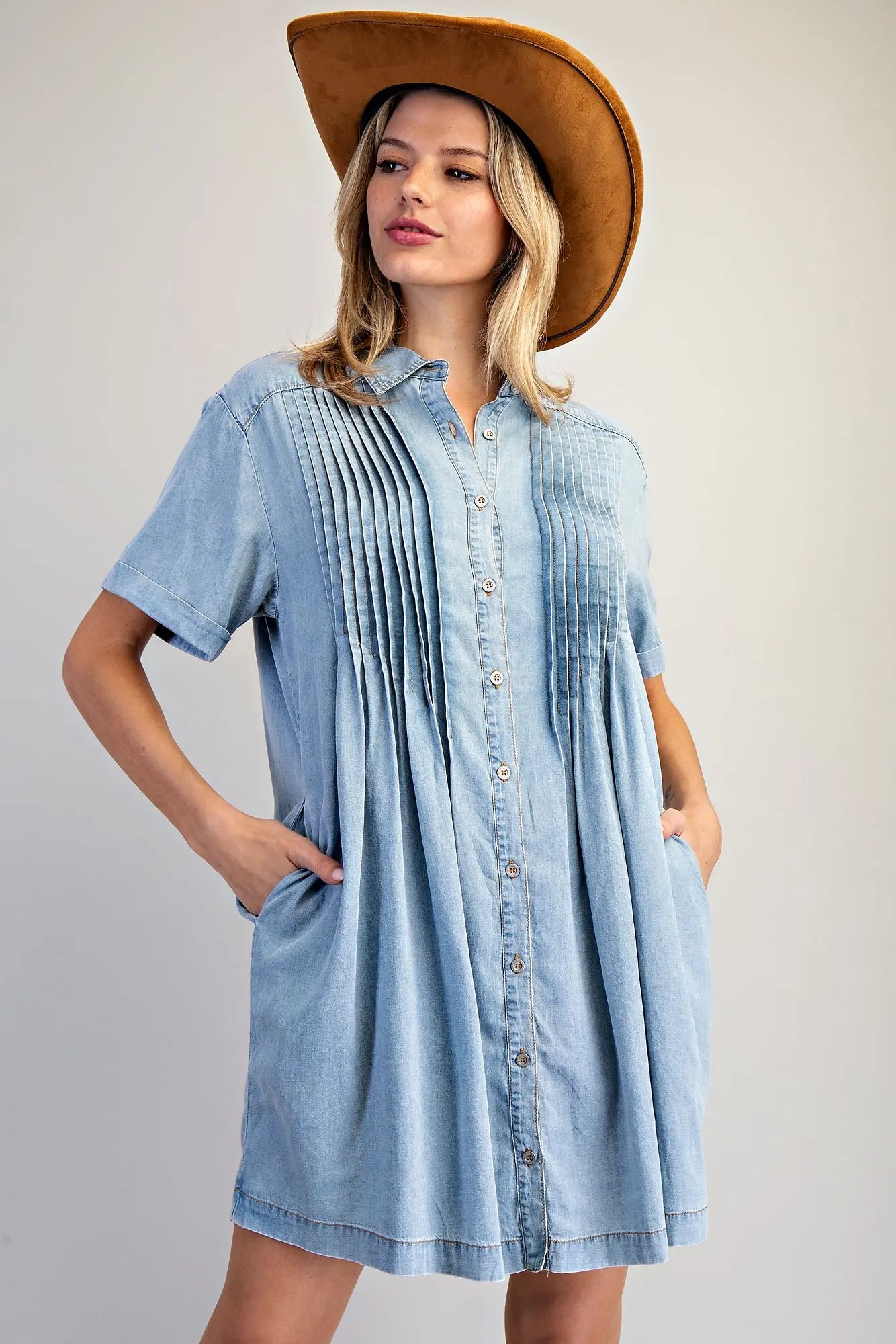 Snow Washed Pleated Mini Dress