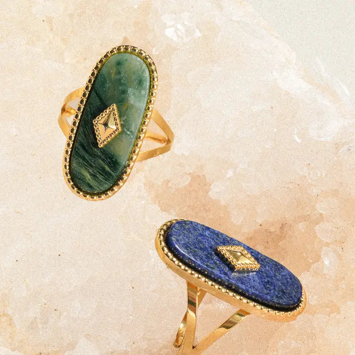 Non Tarnish Adjustable Ring with Natural Stone