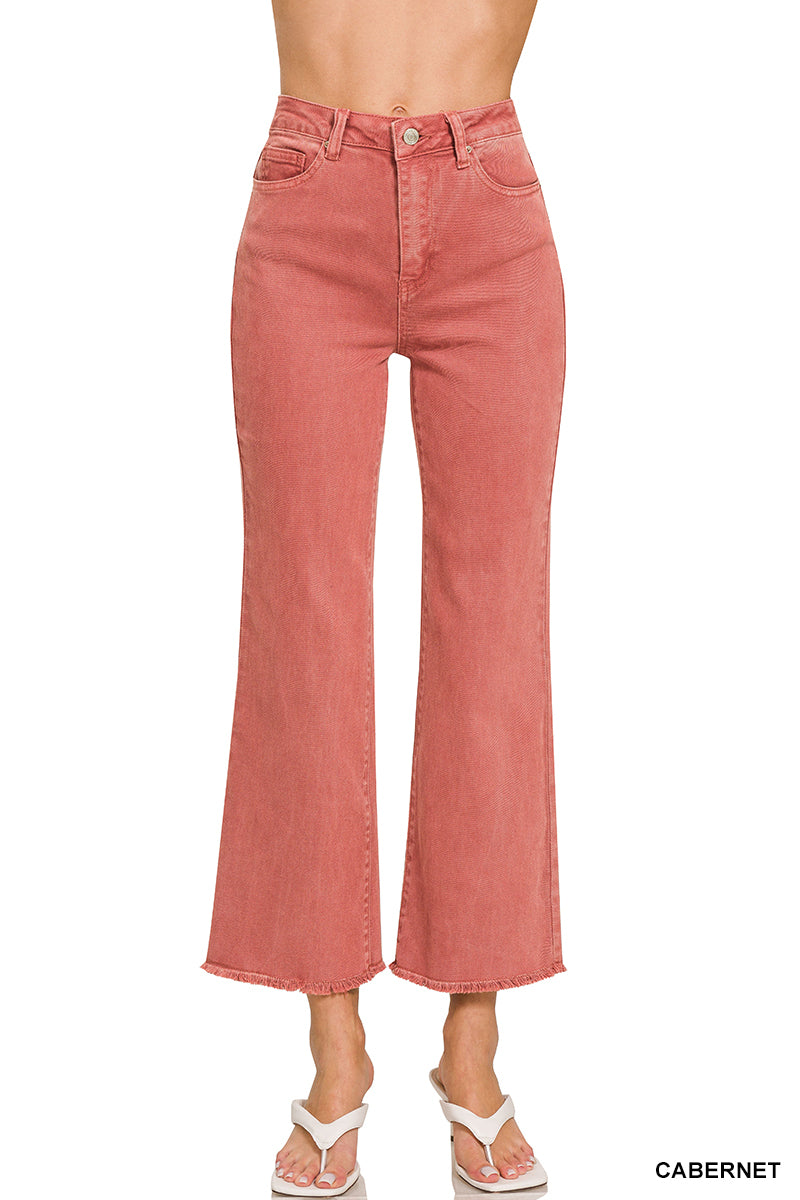 Acid washed high waist frayed hem bootcut pants DMP-1847A