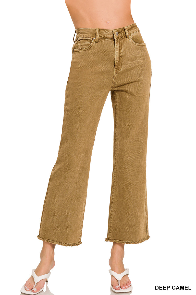 Acid washed high waist frayed hem bootcut pants DMP-1847A