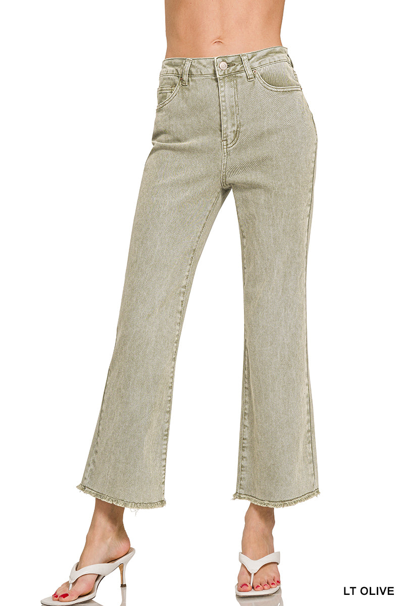 Acid washed high waist frayed hem bootcut pants DMP-1847A