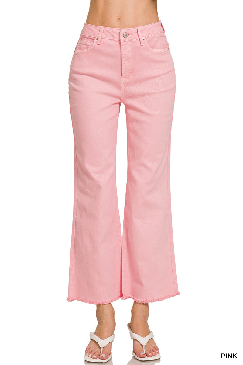 Acid washed high waist frayed hem bootcut pants DMP-1847A