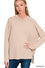 Raised rib raw edge boat neck long sleeve top