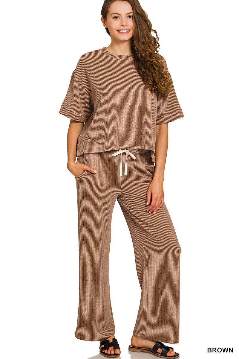 Raised rib short sleeve tee & pants set