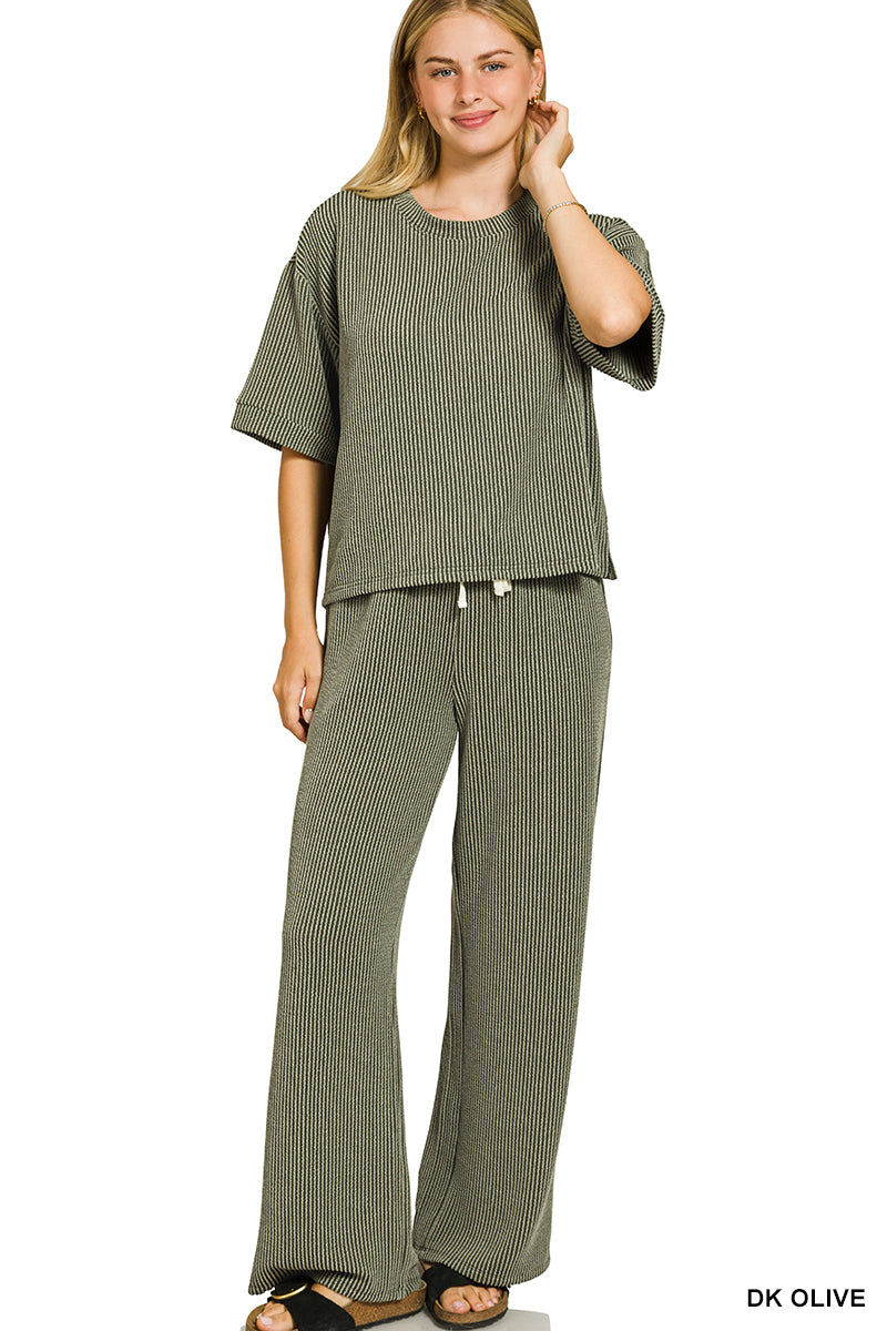 Raised rib short sleeve tee & pants set