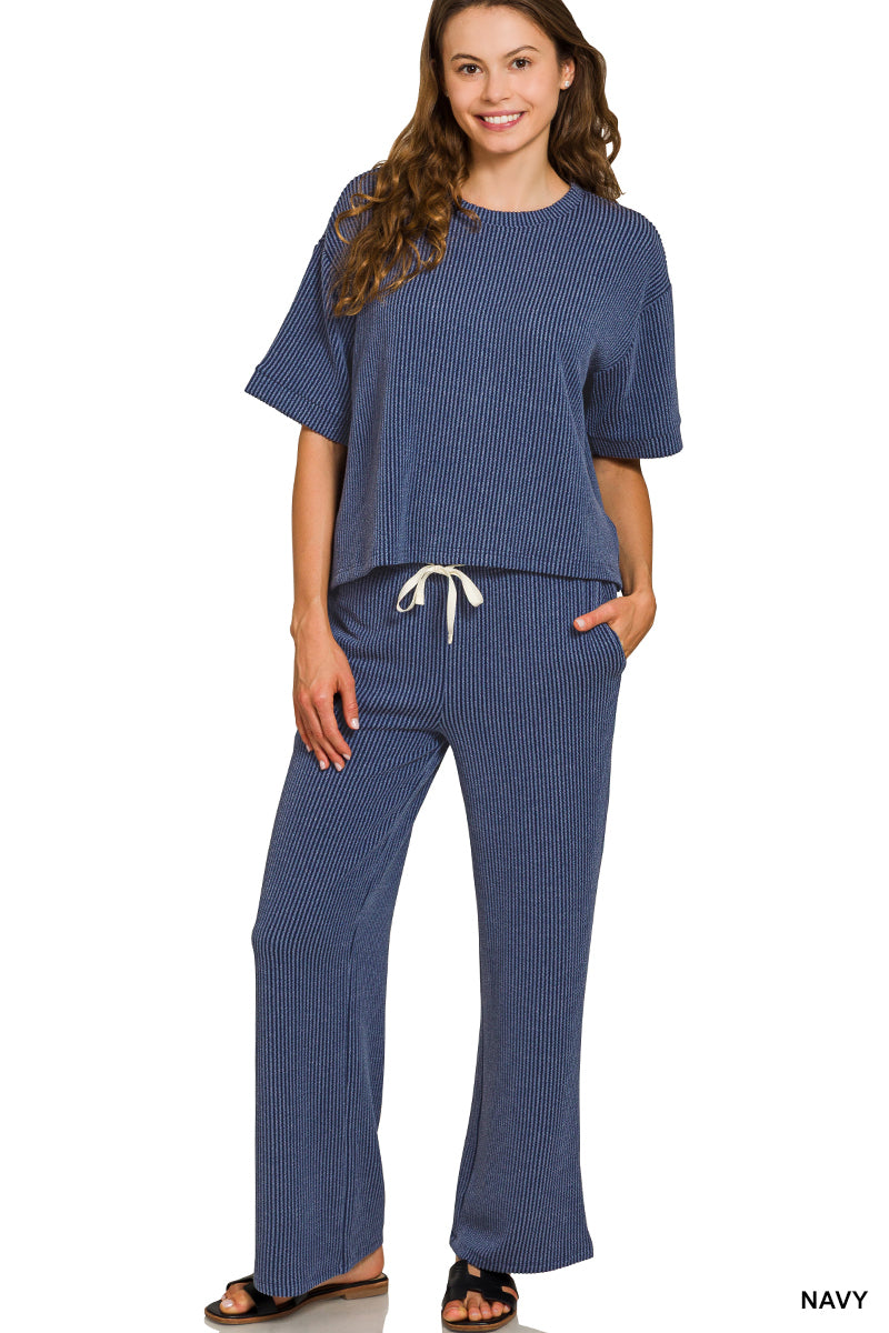 Raised rib short sleeve tee & pants set