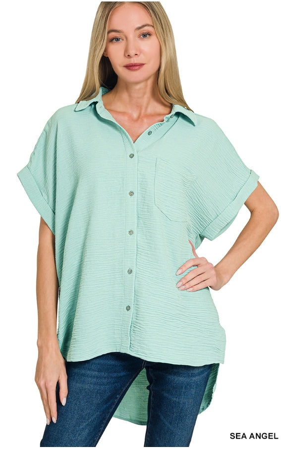 Zenana Woven airflow button down shirt XL