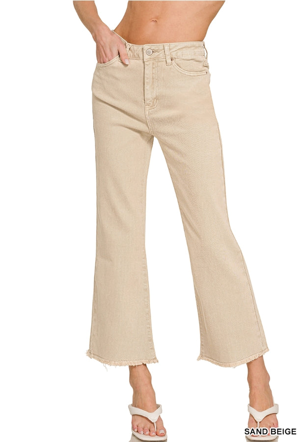 Zenana Acid washed high waist frayed hem bootcut pants DMP-1847A