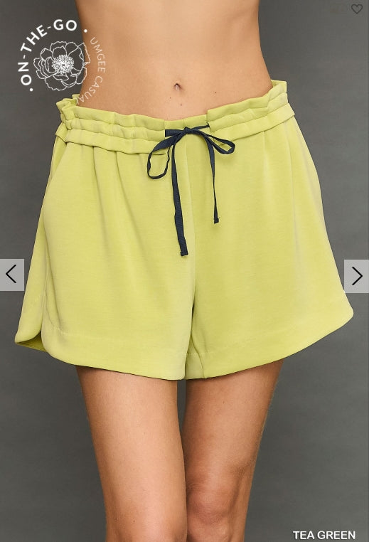 Double Tucked Cupro Drawstring Shorts