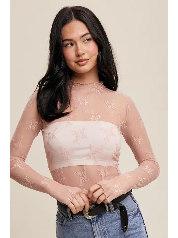 Sheer Lace Long-Sleeve Top