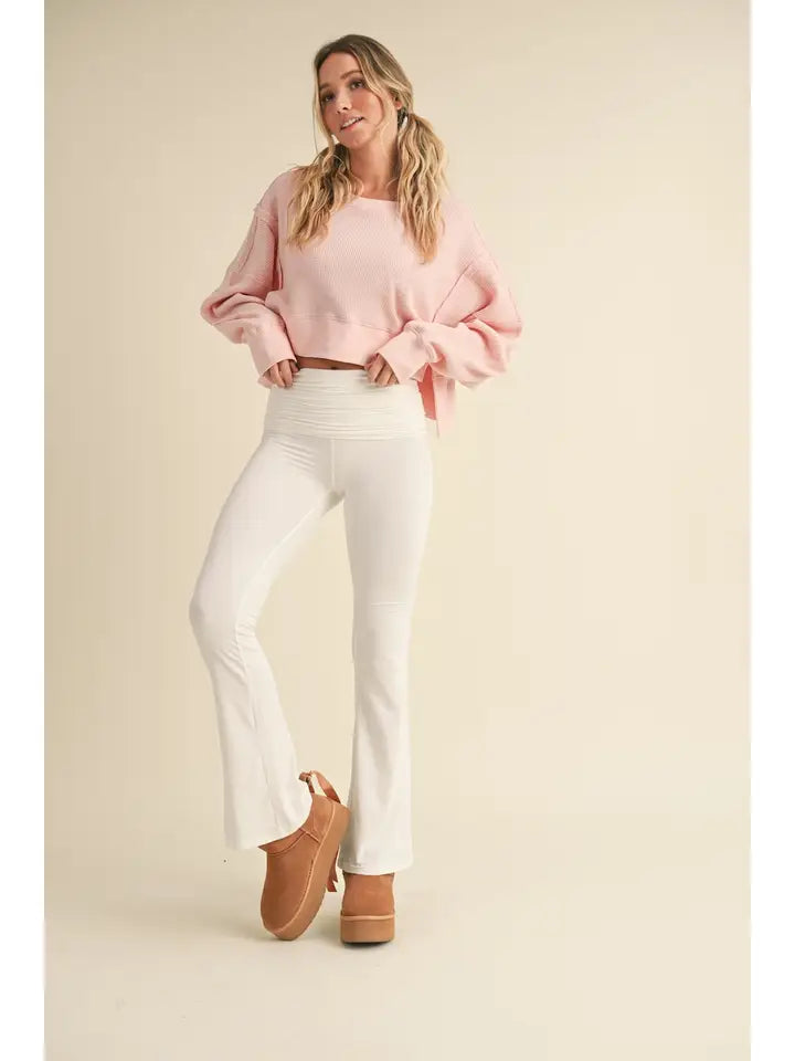 Waffle Knit Oversized Long Sleeve Top
