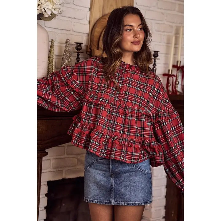 Checkered Plaid Christmas Holiday Boho Top