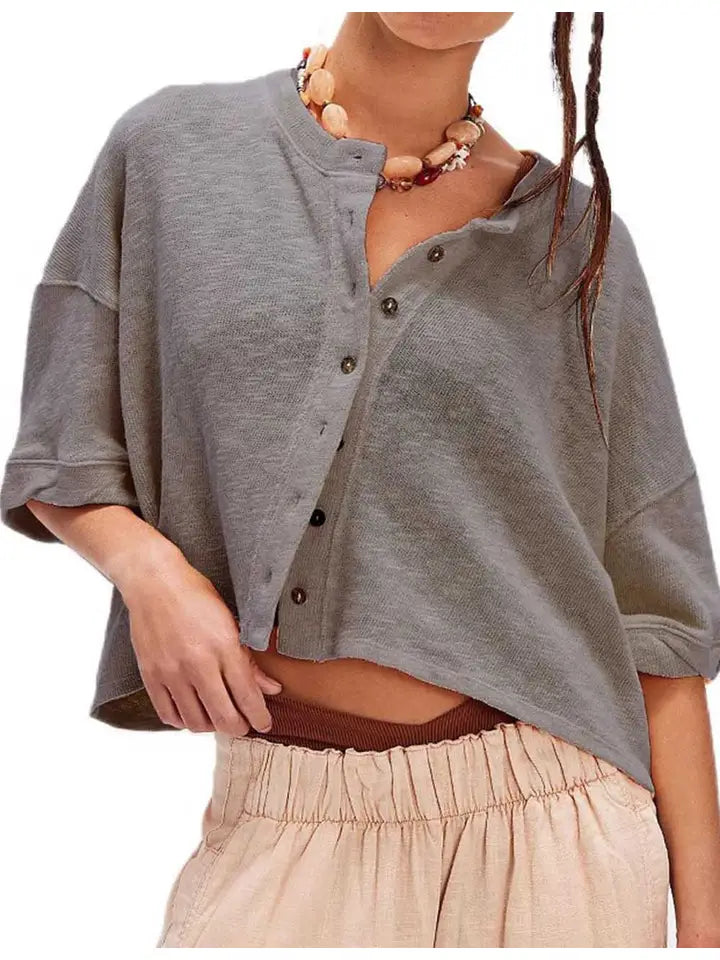 Ladies Solid Color Midi Sleeves Knitted Cardigan