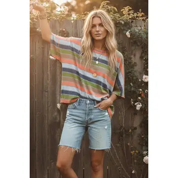 Mineral Washed Multi Stripe Knit Top