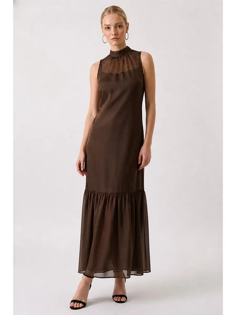 Soft Organza Mock Neck Maxi Dress