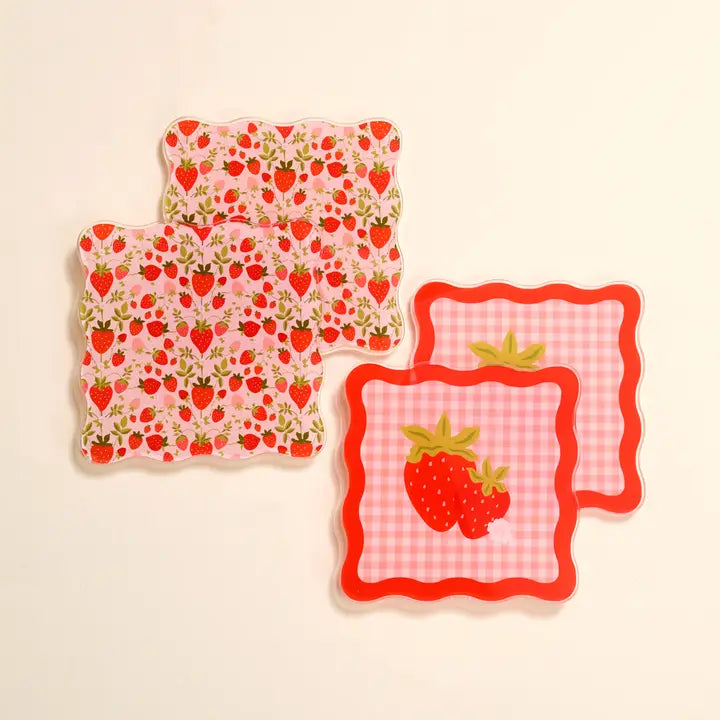 Table Talk Acrylic Coaster Set-Strawberry Fields