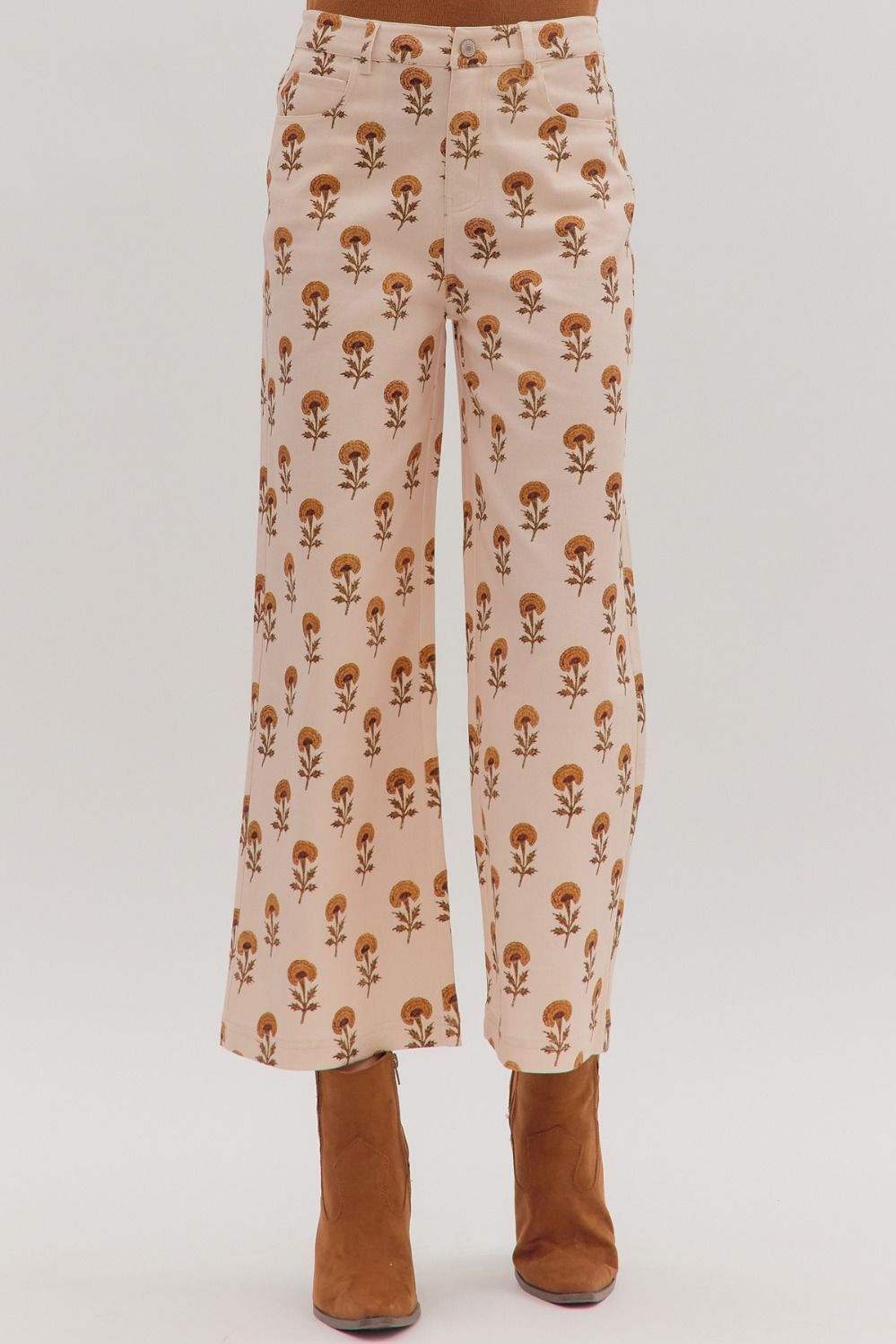 Botanical print wide-leg pants