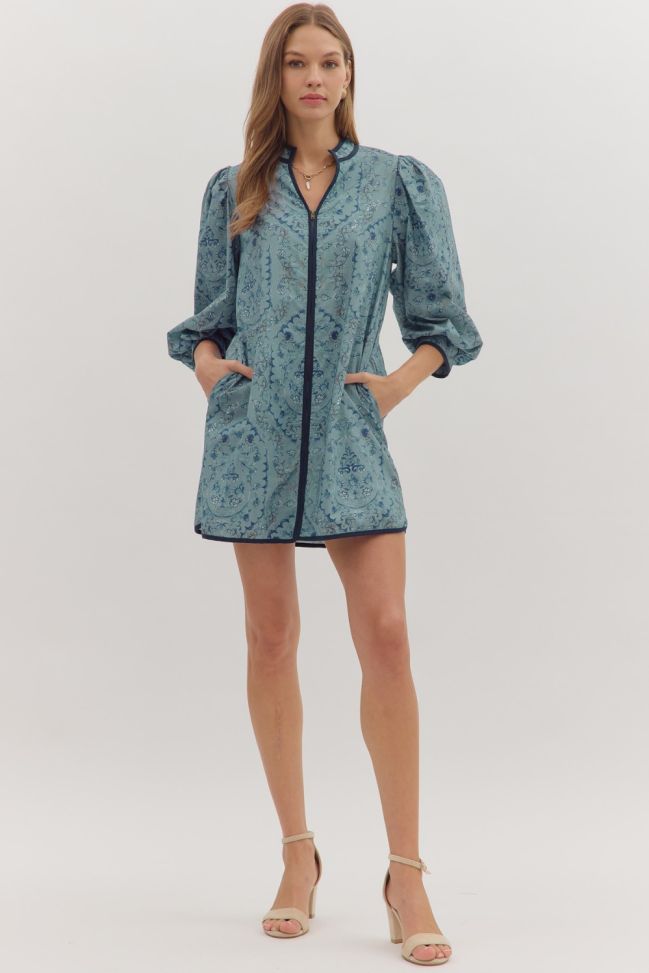 Floral print long sleeve mini dress