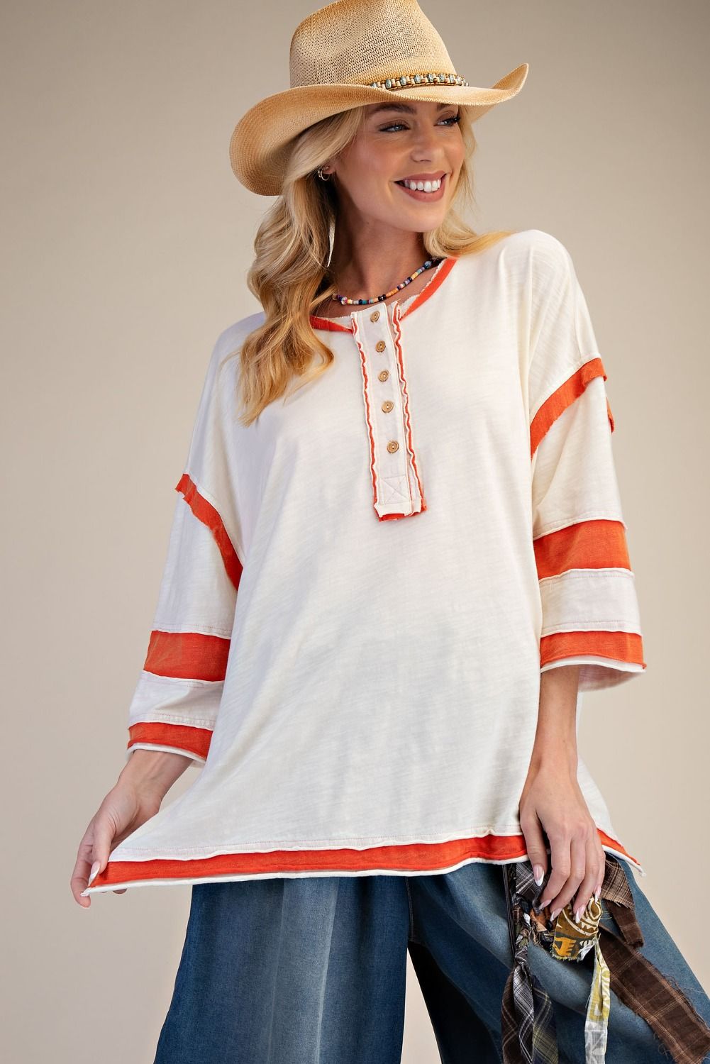 COLOR MIX COTTON SLUB BOXY TOP