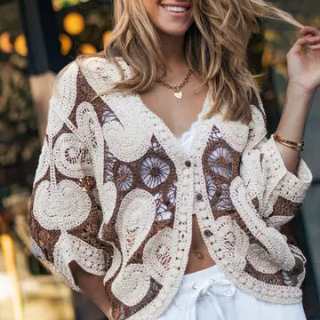 Oversized Paisley Crochet Knit Cardigan