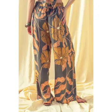 Multi Print Linen Wide Leg Pants