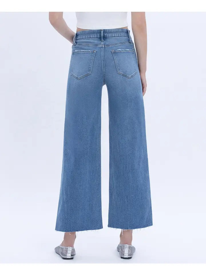 High Rise Comfort Waistband Crop Wide Jeans VERVET by FLYING MONKEY