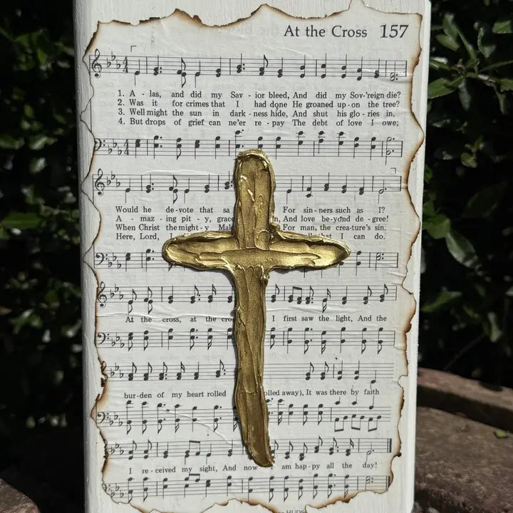 Church Hymn with Textured Gold Cross