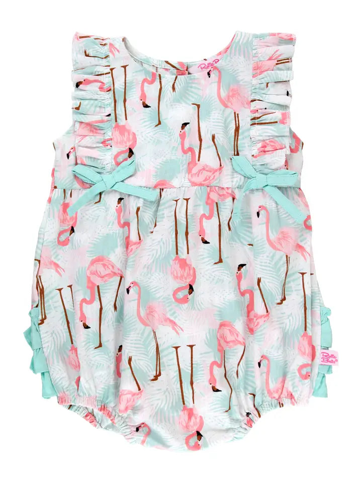 Baby Girls Vibrant Flamingo Classic Ruffle Bubble Romper