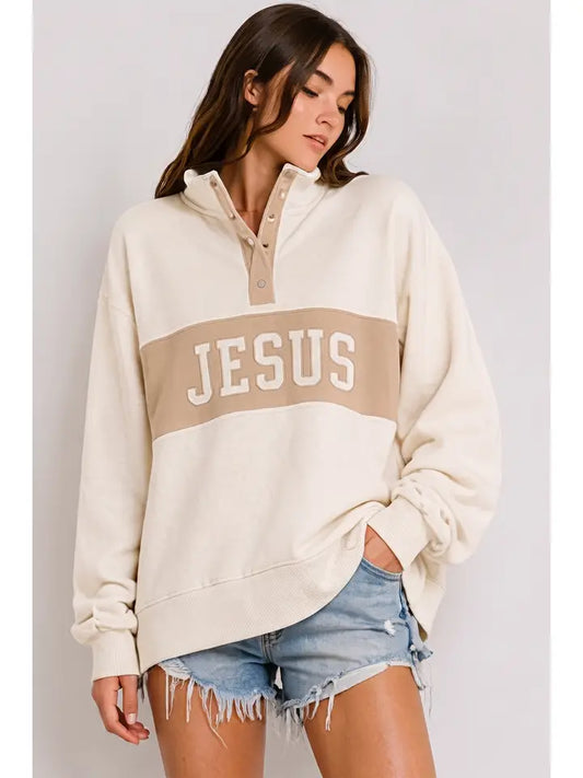 JESUS | Color-Blocked Quarter-Snap Sweatshirt