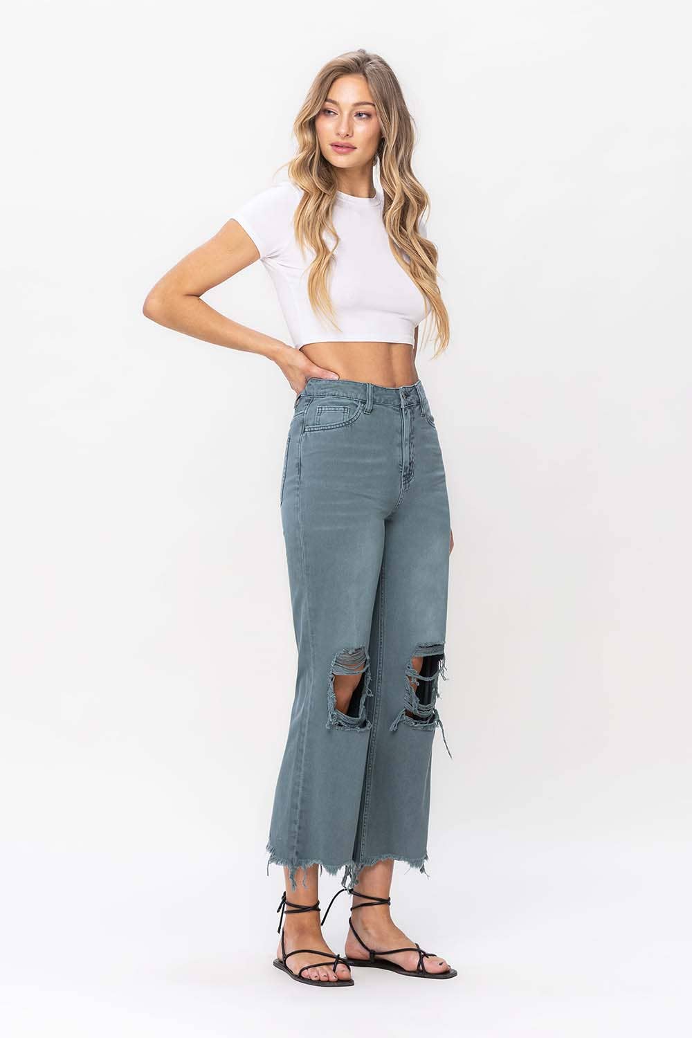 90'S VINTAGE SUPER HIGH RISE CROP FLARE JEANS V2736MG