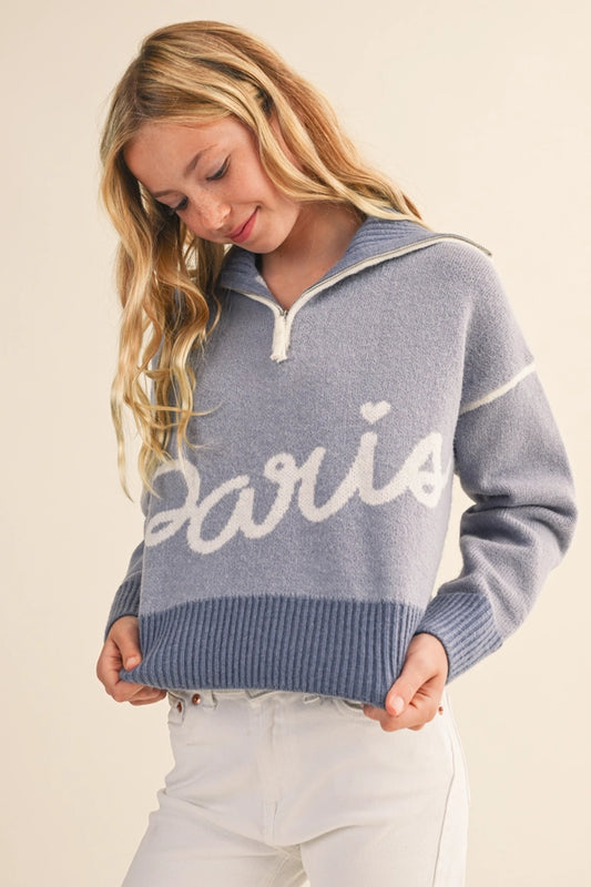 Tween Kids Girls Half Zip Sweater