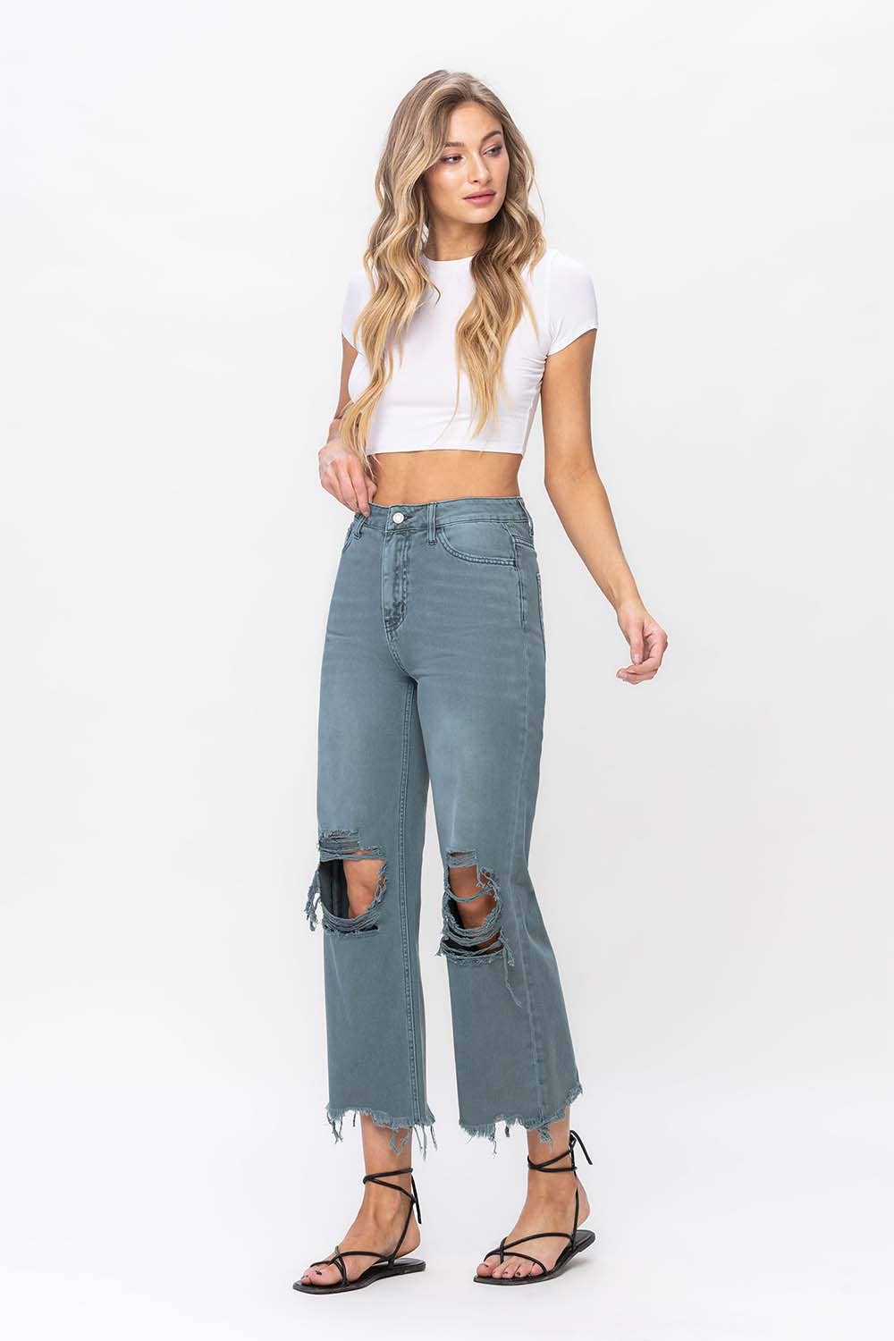 90'S VINTAGE SUPER HIGH RISE CROP FLARE JEANS V2736MG