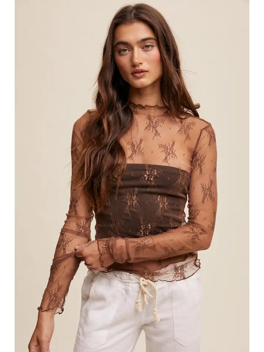 Sheer Lace Long-Sleeve Top