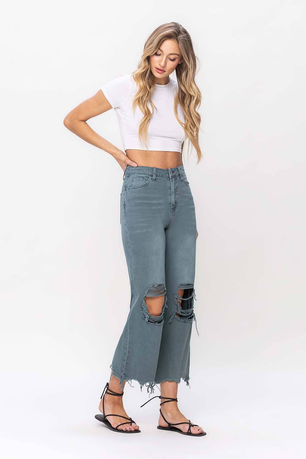 90'S VINTAGE SUPER HIGH RISE CROP FLARE JEANS V2736MG